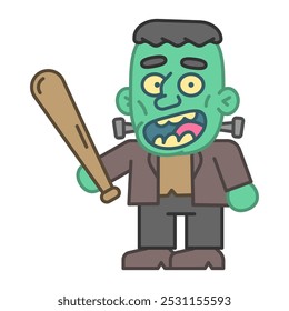 Monster holds baseball bat and smiles. Vector Illustration