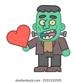 Monster holds heart and smiles. Vector Illustration