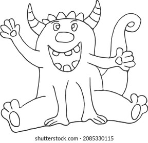 Monster with horn. Cute cartoon scary funny character. Flat vector illustration.