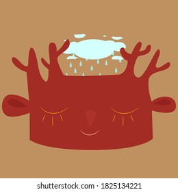 a monster with horns.The sun. microbe. vector illustration. toy, animal.A monstrous black silhouette. Happy Halloween. Cute cartoon sad character icon.Eyes,horns.Funny children's collection.Greeting 