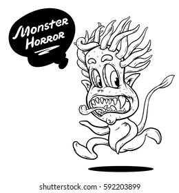Monster horror vector ink line illustration.T-shirt art illustration. Poster vector design. Sticker design