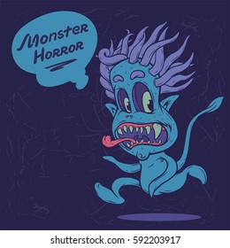 Monster horror vector ink line violet color illustration.T-shirt art illustration. Poster vector design. Sticker design