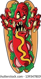 Monster Hot Dog Vector Illustration