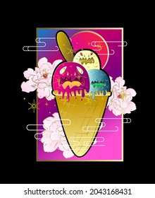 monster ice cream for halloween theme vector