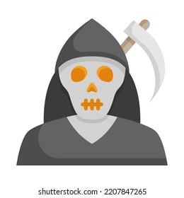 Monster icon. Flat design. Ghost monster with sickle weapon. The haunting monster depicts death and evil. Holiday event halloween. Vector Illustration.