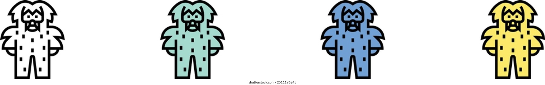 monster icon. Outline, Green, Blue and Yellow Style Design Isolated On White Background