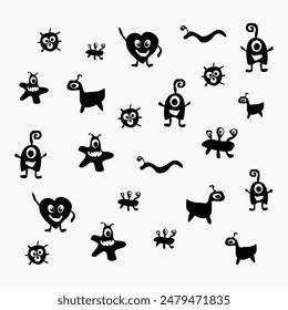 monster icon pack . simple monsters design template . simple alien icon pack