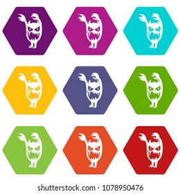 Monster icons 9 set coloful isolated on white for web