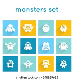 Monster icons funny mutant animal creature emoticons set isolated vector illustration