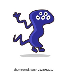 monster illustration character, monster with five blue eyes