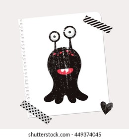 Monster illustration design on torn taped paper