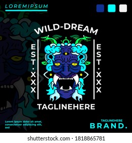 Monster illustration for poster, sticker, logo, or apparel merchandise.With tribal and hipster style.