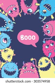 Monster illustration with speak bubble Â«booÂ»
