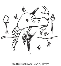 Imagem de monstro. Vetor de rabiscos infantis. Imagem abstrata.