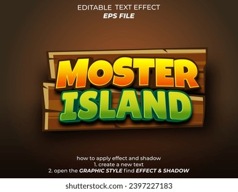 monster island text effect, font editable, typography, 3d text for games. vector template