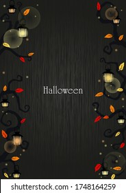 Monster ivy plants with lantern border vector decoration for Halloween holiday festival.