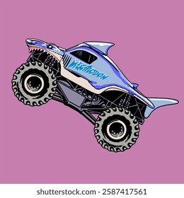 monster jam truck megalodon vector clip art illustration