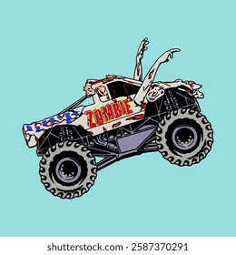 monster jam truck zombie vector clip art illustration