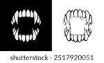 Monster jaw with sharp fangs, open mouth of vampire with sharp teeth and fangs. Aggressive grin, monster jaw. Brutalism tattoo art, aggression print. Vector illustration for typography, merch, t-shirt