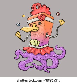 monster juggler. half bird half octopus