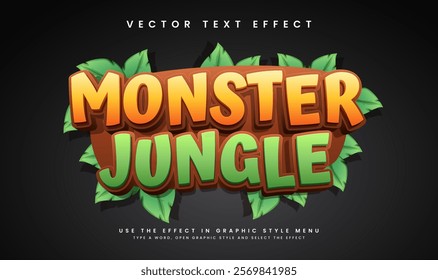 Monster jungle editable vector text effect, with tropical green concept.