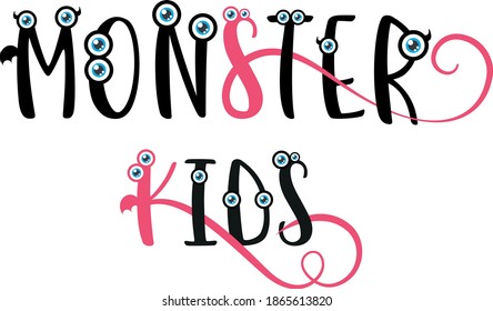 monster kids text logo vector