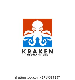 monstro kraken com modelo de vetor de design de logotipo quadrado