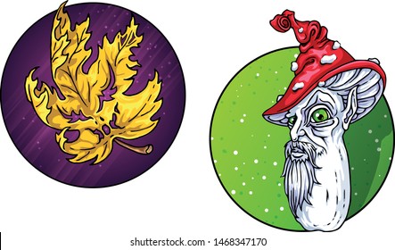 Monster Leaf and Mushroom on background set for your Halloween designs 