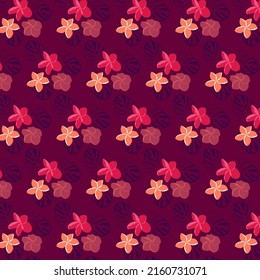 Monster leaves and flowers. tropical leaves. pattern.