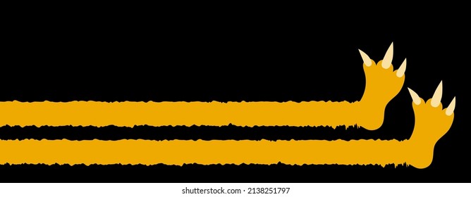 Monster legs. Happy Halloween. Two long leg feet with nails. Sitting monsters. Orange fur. Cute kawaii cartoon character. Funny bunner. Baby kids collection. Flat design. Black background. Vector