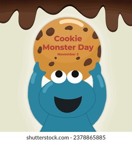 Monster lifting the cookie. Cookie Monster day vector illustration
 svg