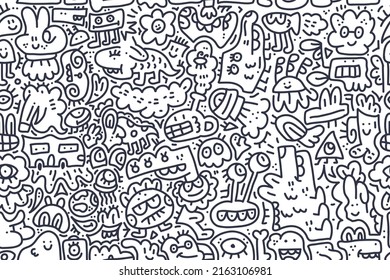 monster line art doodle pattern design vector