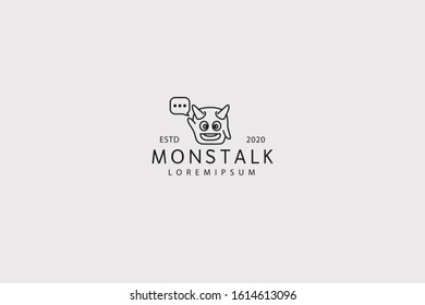 Monster line icon. Cute monster mascot outline logo vector. emblem design