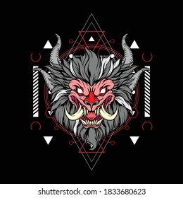 monster lion with sacred geometry illustration for commercial use