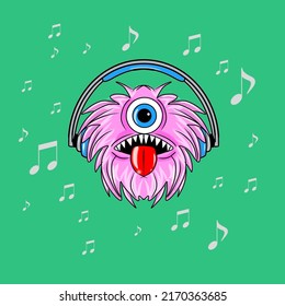 
Monster listening to music character vector design illustrator 