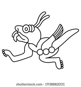 Monster locust. Native American art of Aztec Indians. Animal pre Columbian mythological design from Mexican codex. Black and white linear silhouette.