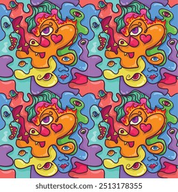 monster of love acid concept. abstract colorfull acid psychedelic unique abstract repeatable seamless pattern vector illustration