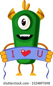 Monster with i love you, illustration, vector on white background.