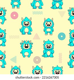 monster lovely cute mascot characters seamless pattern premium vector