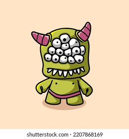 Monster with many eyes Cartoon Illustration. Premium vector. flat cartoon style