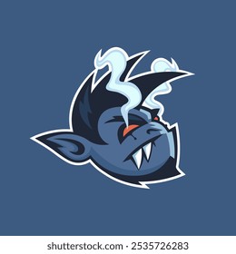 Monster mascot logo with burning eyes smoke and sharp teeth