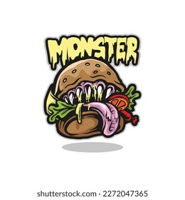 Monster mascot logo design vector with modern illustration concept style for badge, emblem and t shirt printing. Monster burger illustration.