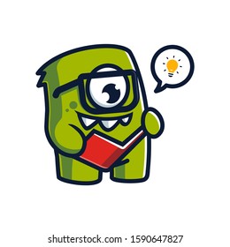 Monster Mascot Reading Character Concept Illustration