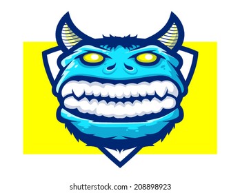 Monster mascot with shield background/Monster Face Vector
