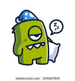 Monster mascot sleepy character concept illustration