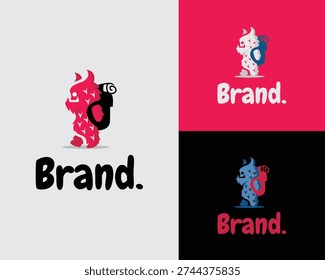 Monster Mascot Template - Playful Red Furry Creature for Backpacking and Outdoor Youth Branding