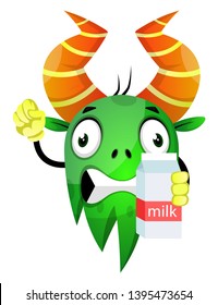 Monster with milk, illustration, vector on white background.