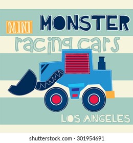 miniautos de carreras monstruo, ilustración vectorial de diseño de camisetas