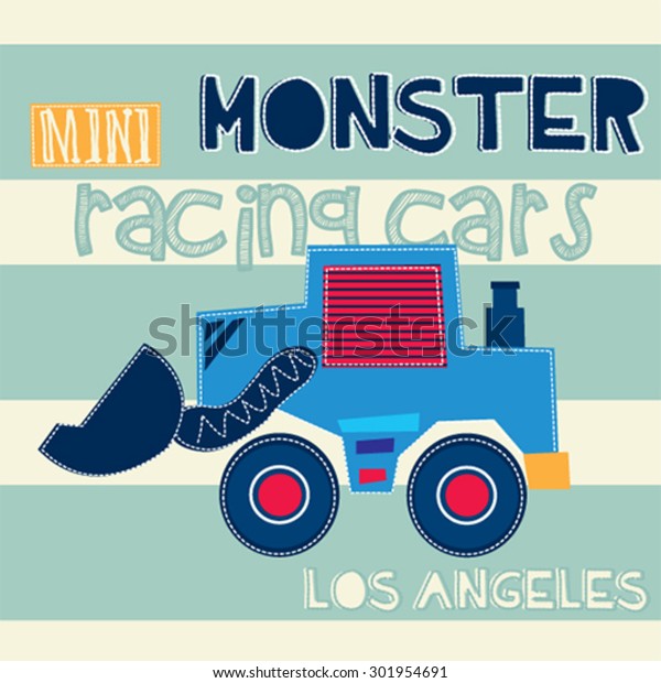 monster mini racing cars, T-shirt design\
vector illustration