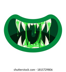 Monster mouth creepy and scary. Funny jaws teeths creatures expression monster horror saliva slime. Vector isolated illustration cartoon style